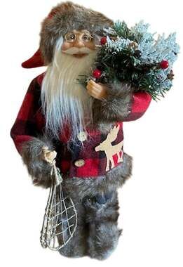 Rustic 1990s Woodland Santa Claus Figure Snowshoes & Tree Cabin Christmas Decor